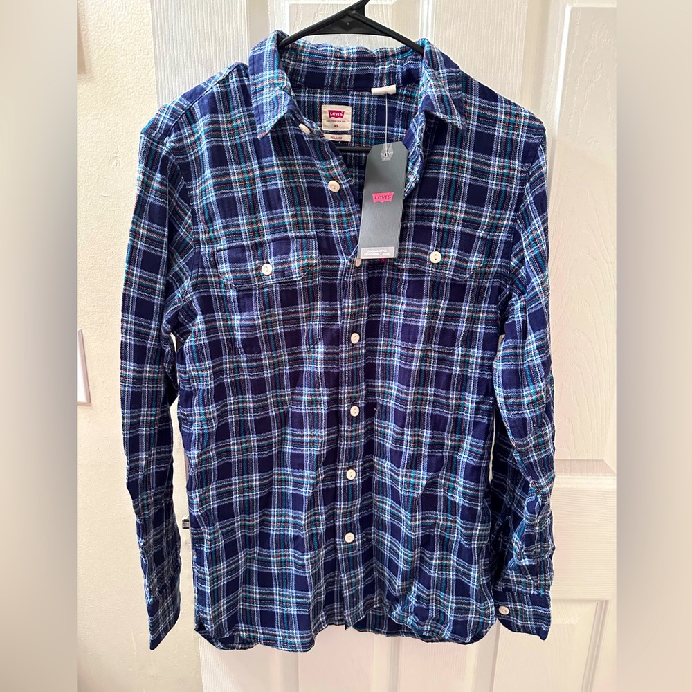 Levi’s Relaxed Fit Flannel, XS, Navy Blue Multicolored